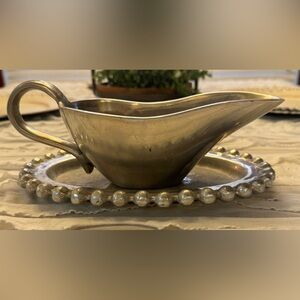 Silver Gravy Boat and Tray with Beaded Trim Biltmore Estate Serve Ware Vintage